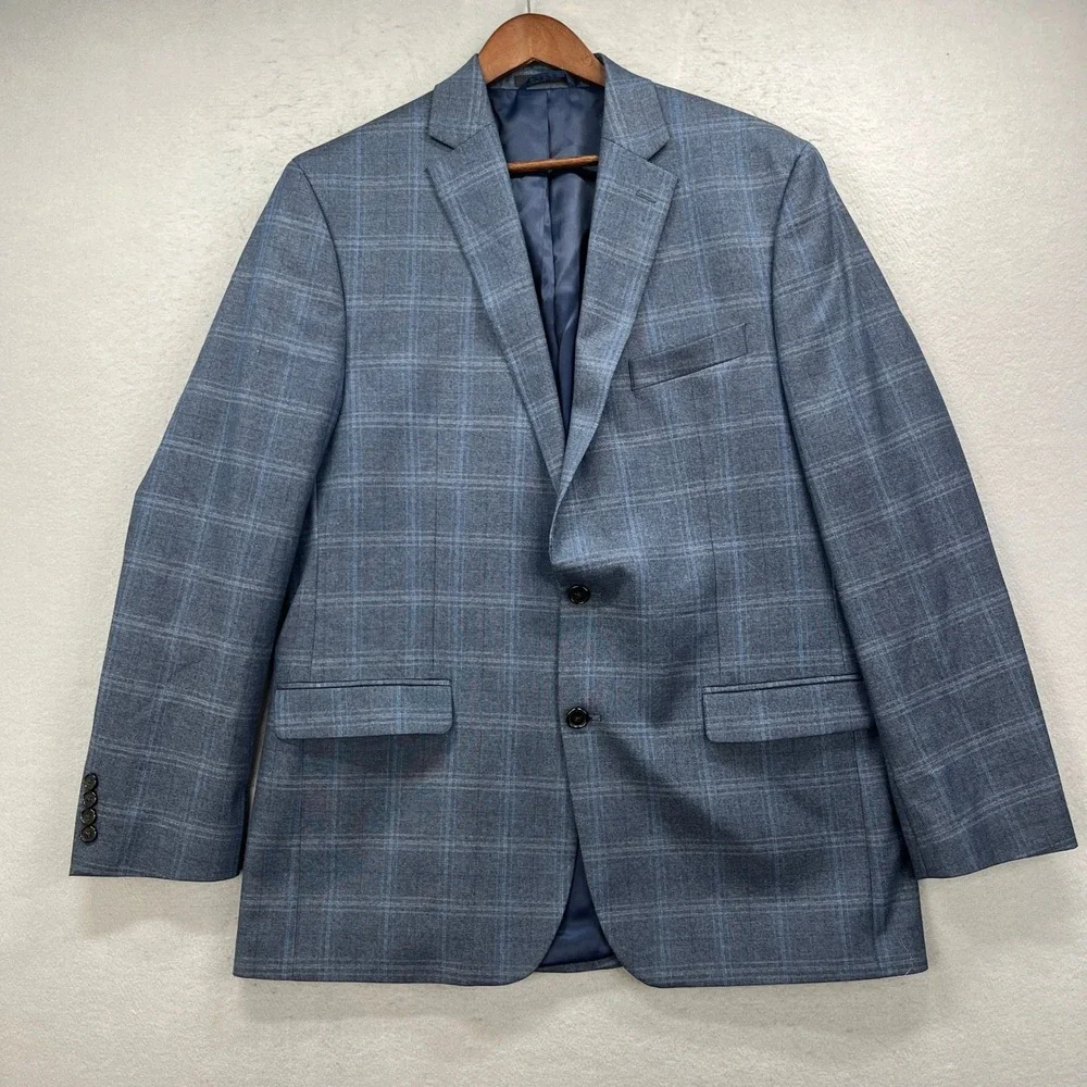 Lauren Ralph Lauren Blazer Mens 44L Blue Plaid Sport Coat Jacket Professional